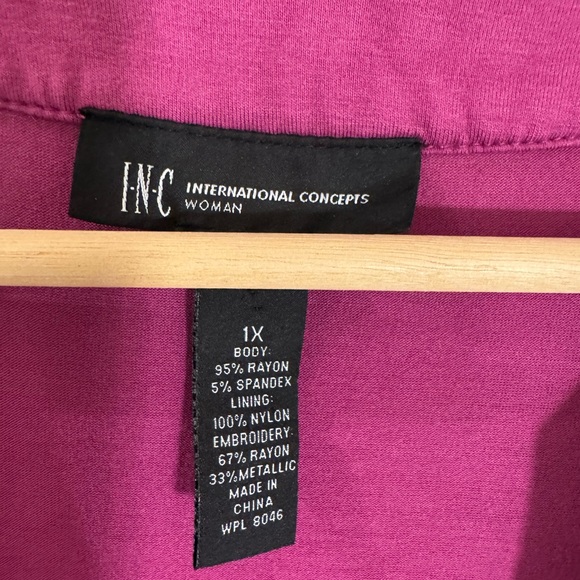 INC International Concepts Cotton Magenta dress with Gold Embroidery size 1x - Picture 3 of 6